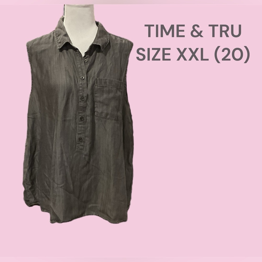 TIME & TRU WOMENS SLEEVELESS BUTTON DOWN IN CHARCOAL GRAY SIZE XXL (20) NWOT